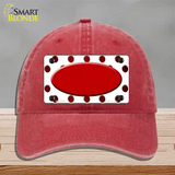 Red White Dots Oval Oil Rubbed Novelty License Plate Hat Unconstructed Cotton / Red