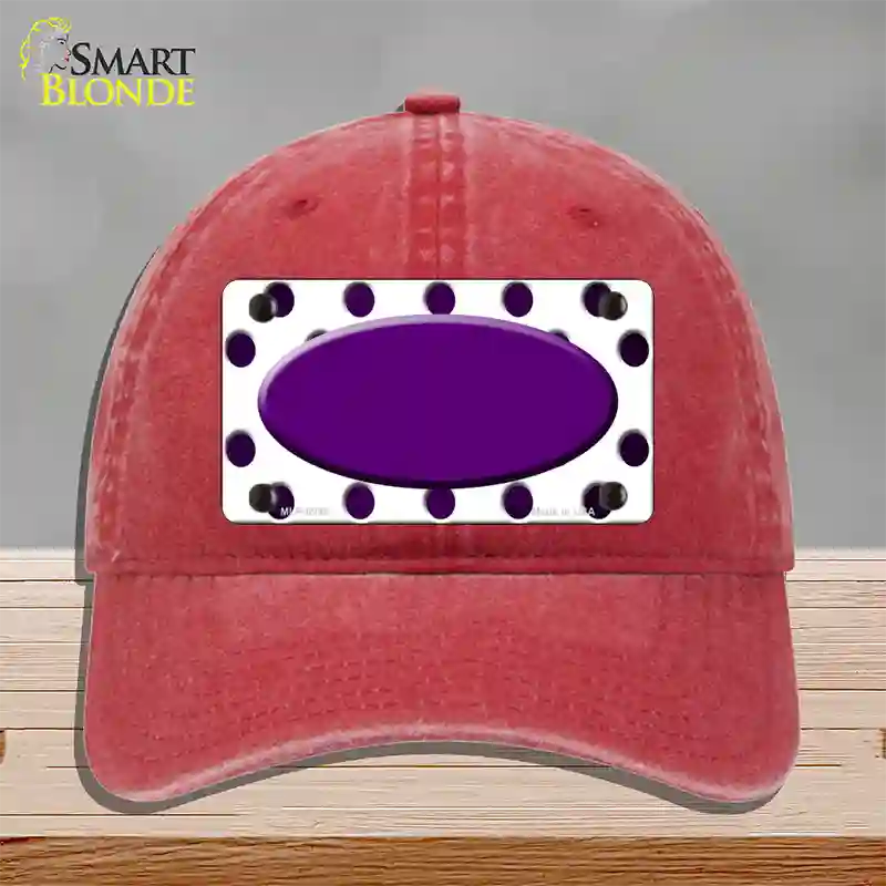 Purple White Dots Oval Oil Rubbed Novelty License Plate Hat Unconstructed Cotton / Red