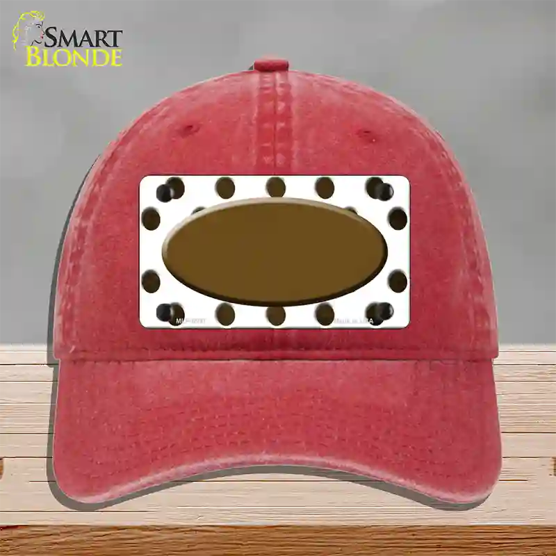 Brown White Dots Oval Oil Rubbed Novelty License Plate Hat Unconstructed Cotton / Red