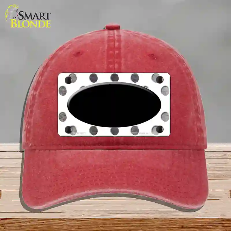 Black White Dots Oval Oil Rubbed Novelty License Plate Hat Unconstructed Cotton / Red