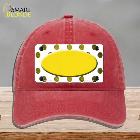 Yellow White Dots Oval Oil Rubbed Novelty License Plate Hat Unconstructed Cotton / Red