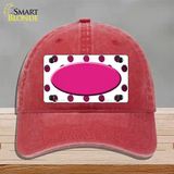 Pink White Dots Oval Oil Rubbed Novelty License Plate Hat Unconstructed Cotton / Red