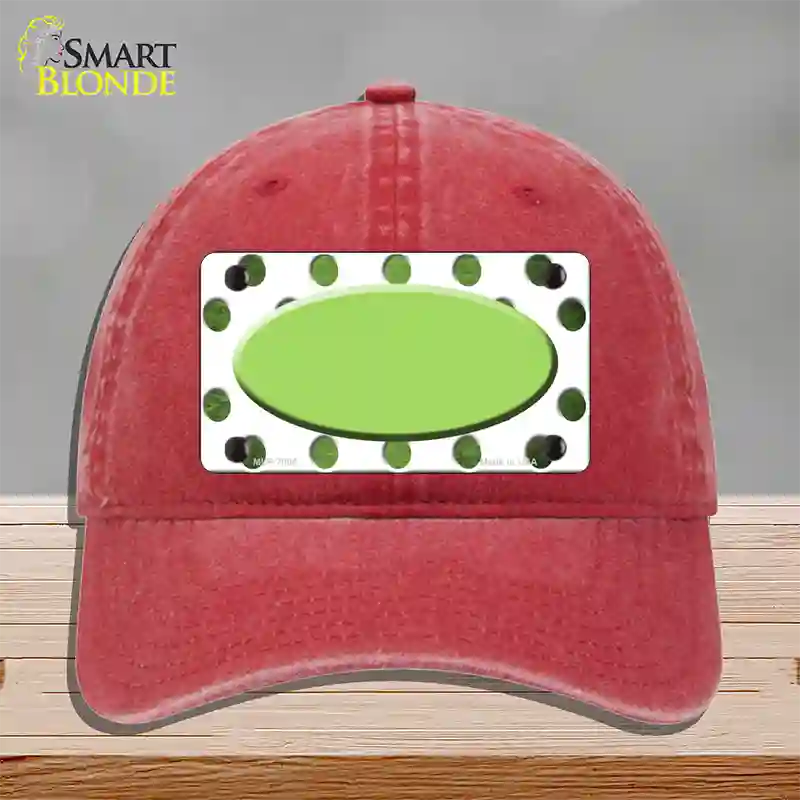 Lime Green White Dots Oval Oil Rubbed Novelty License Plate Hat Unconstructed Cotton / Red