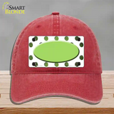 Lime Green White Dots Oval Oil Rubbed Novelty License Plate Hat Unconstructed Cotton / Red