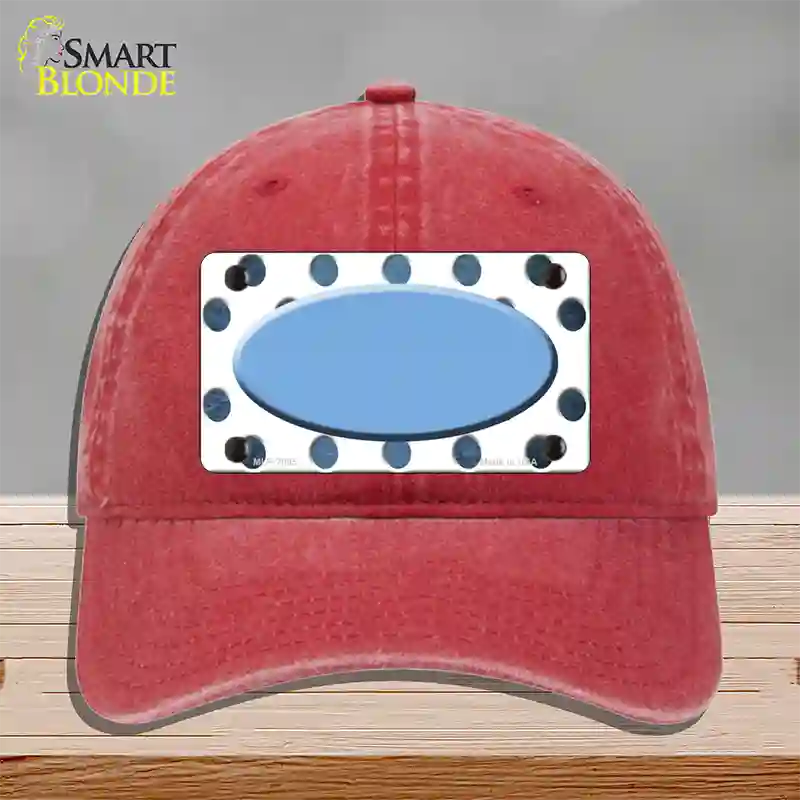 Light Blue White Dots Oval Oil Rubbed Novelty License Plate Hat Unconstructed Cotton / Red