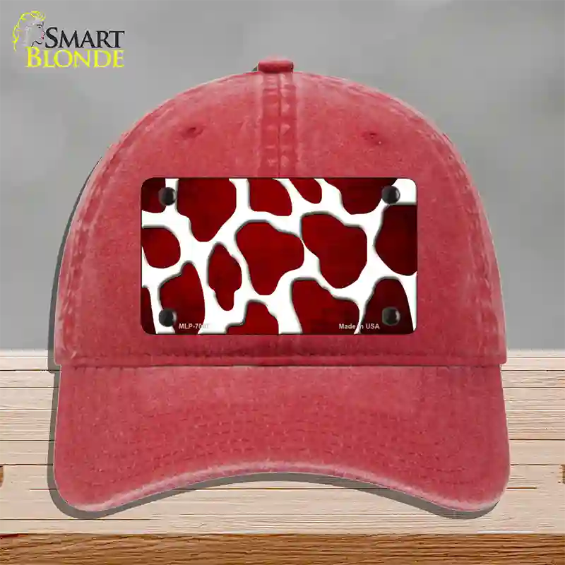 Red White Giraffe Oil Rubbed Novelty License Plate Hat Unconstructed Cotton / Red