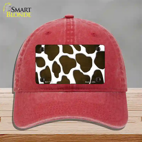 Brown White Giraffe Oil Rubbed Novelty License Plate Hat Unconstructed Cotton / Red