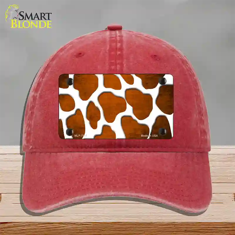 Orange White Giraffe Oil Rubbed Novelty License Plate Hat Unconstructed Cotton / Red