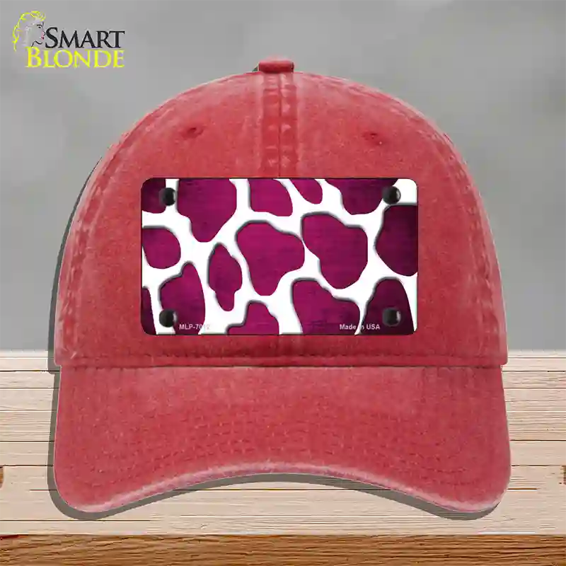 Pink White Giraffe Oil Rubbed Novelty License Plate Hat Unconstructed Cotton / Red