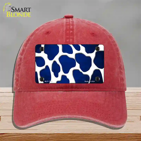 Blue White Giraffe Oil Rubbed Novelty License Plate Hat Unconstructed Cotton / Red