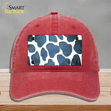 Light Blue White Giraffe Oil Rubbed Novelty License Plate Hat Unconstructed Cotton / Red