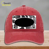 Black White Oval Giraffe Oil Rubbed Novelty License Plate Hat Unconstructed Cotton / Red