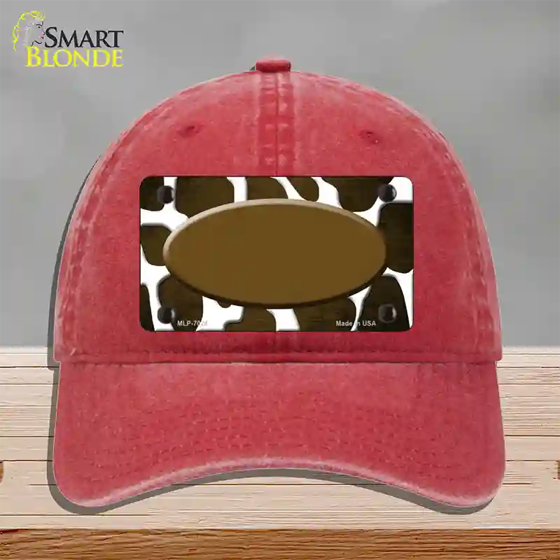 Brown White Oval Giraffe Oil Rubbed Novelty License Plate Hat Unconstructed Cotton / Red