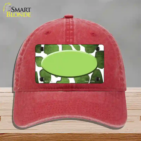 Lime Green White Oval Giraffe Oil Rubbed Novelty License Plate Hat Unconstructed Cotton / Red