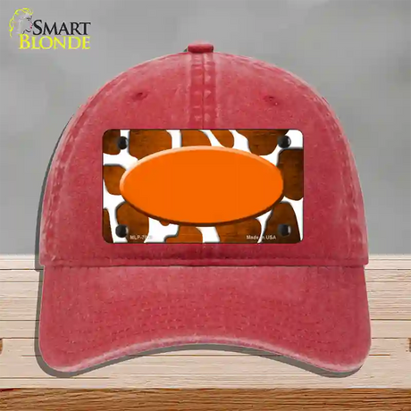 Orange White Oval Giraffe Oil Rubbed Novelty License Plate Hat Unconstructed Cotton / Red