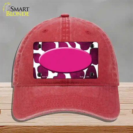 Pink White Oval Giraffe Oil Rubbed Novelty License Plate Hat Unconstructed Cotton / Red