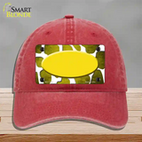 Yellow White Oval Giraffe Oil Rubbed Novelty License Plate Hat Unconstructed Cotton / Red