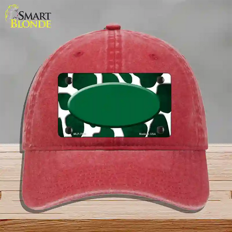 Green White Oval Giraffe Oil Rubbed Novelty License Plate Hat Unconstructed Cotton / Red