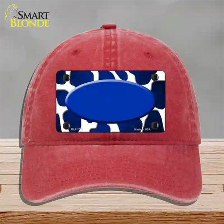 Blue White Oval Giraffe Oil Rubbed Novelty License Plate Hat Unconstructed Cotton / Red