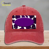 Purple White Oval Giraffe Oil Rubbed Novelty License Plate Hat Unconstructed Cotton / Red