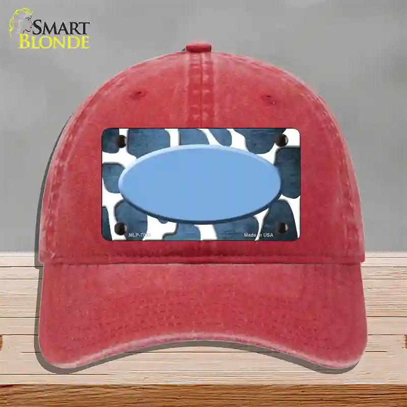 Light Blue White Oval Giraffe Oil Rubbed Novelty License Plate Hat Unconstructed Cotton / Red