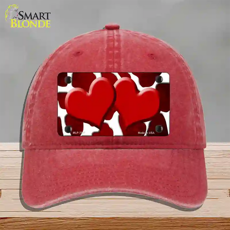 Red White Hearts Giraffe Oil Rubbed Novelty License Plate Hat Unconstructed Cotton / Red