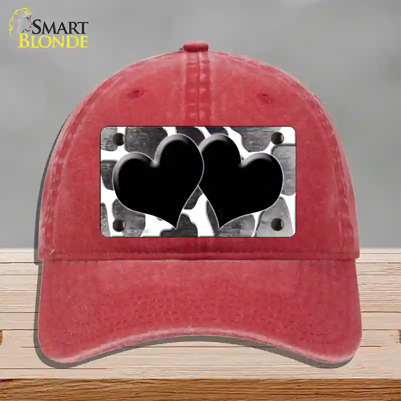 Black White Hearts Giraffe Oil Rubbed Novelty License Plate Hat Unconstructed Cotton / Red