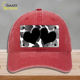 Black White Hearts Giraffe Oil Rubbed Novelty License Plate Hat Unconstructed Cotton / Red