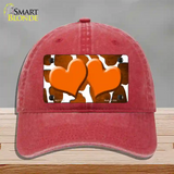 Orange White Hearts Giraffe Oil Rubbed Novelty License Plate Hat Unconstructed Cotton / Red