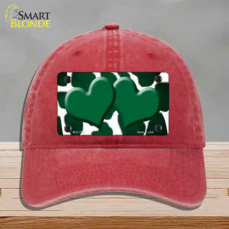 Green White Hearts Giraffe Oil Rubbed Novelty License Plate Hat Unconstructed Cotton / Red