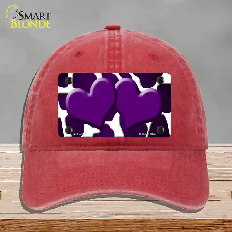 Purple White Hearts Giraffe Oil Rubbed Novelty License Plate Hat Unconstructed Cotton / Red