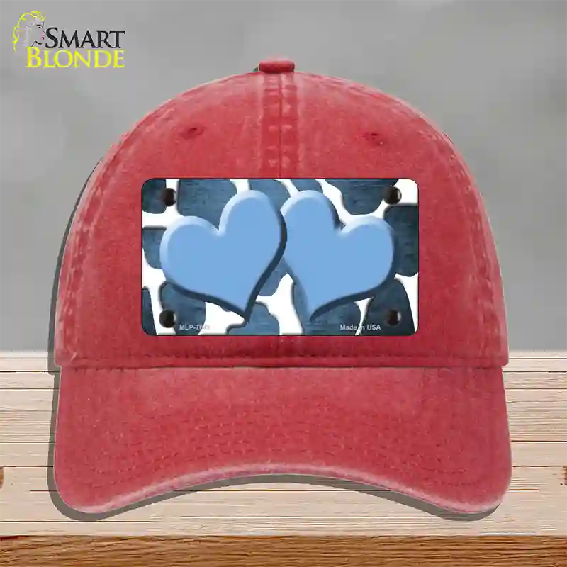 Light Blue White Hearts Giraffe Oil Rubbed Novelty License Plate Hat Unconstructed Cotton / Red