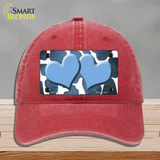 Light Blue White Hearts Giraffe Oil Rubbed Novelty License Plate Hat Unconstructed Cotton / Red