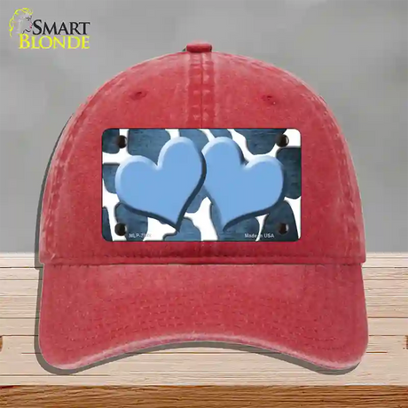 Light Blue White Hearts Giraffe Oil Rubbed Novelty License Plate Hat Unconstructed Cotton / Red