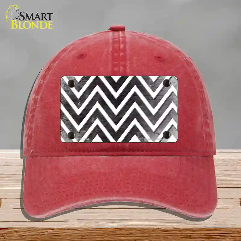 Black White Chevron Oil Rubbed Novelty License Plate Hat Unconstructed Cotton / Red