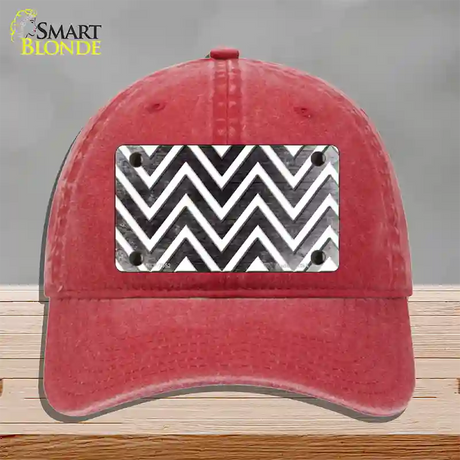 Black White Chevron Oil Rubbed Novelty License Plate Hat Unconstructed Cotton / Red