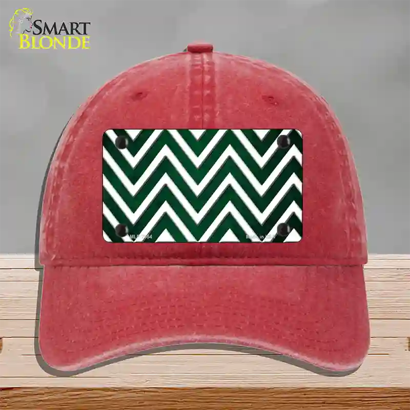 Green White Chevron Oil Rubbed Novelty License Plate Hat Unconstructed Cotton / Red