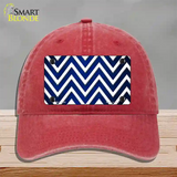 Blue White Chevron Oil Rubbed Novelty License Plate Hat Unconstructed Cotton / Red