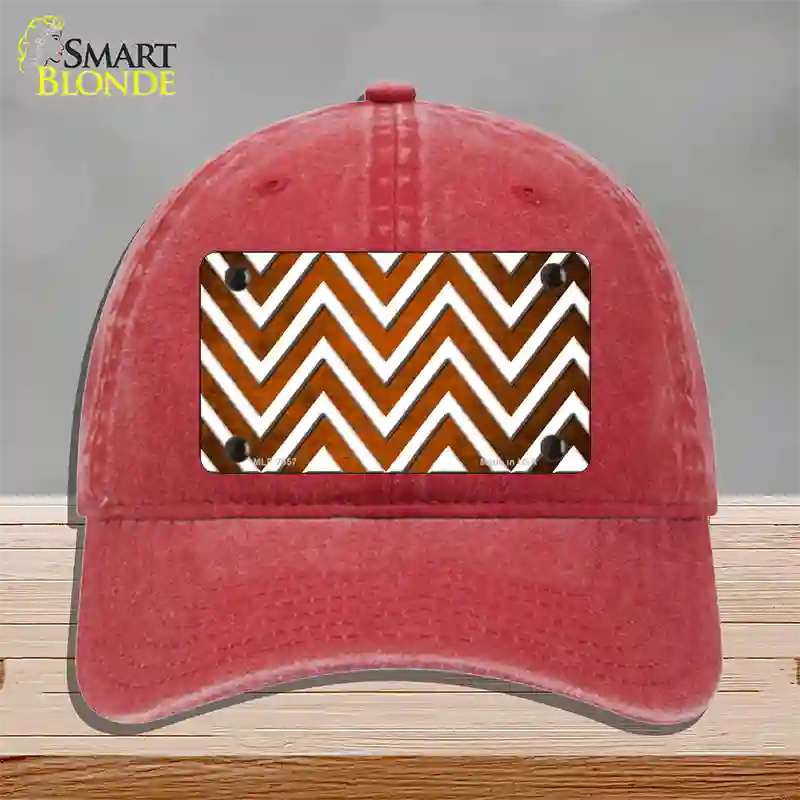 Orange White Chevron Oil Rubbed Novelty License Plate Hat Unconstructed Cotton / Red