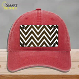 Brown White Chevron Oil Rubbed Novelty License Plate Hat Unconstructed Cotton / Red