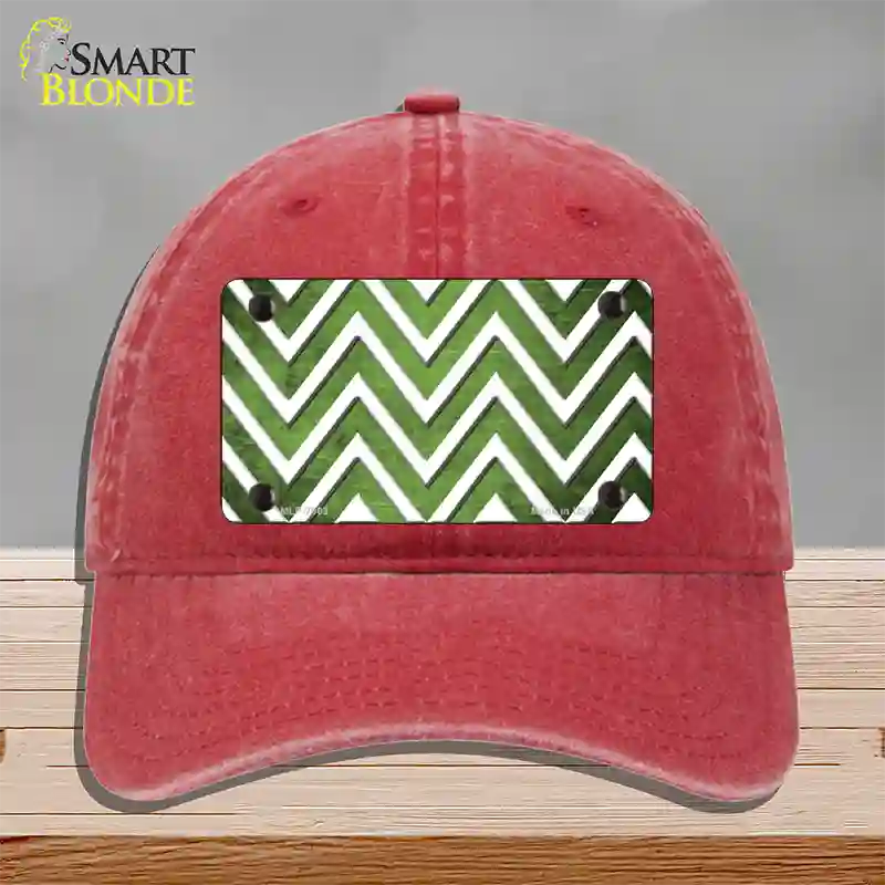 Lime Green White Chevron Oil Rubbed Novelty License Plate Hat Unconstructed Cotton / Red