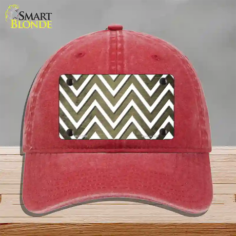 Gold White Chevron Oil Rubbed Novelty License Plate Hat Unconstructed Cotton / Red