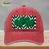 Green White Hearts Chevron Oil Rubbed Novelty License Plate Hat Unconstructed Cotton / Red