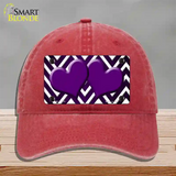 Purple White Hearts Chevron Oil Rubbed Novelty License Plate Hat Unconstructed Cotton / Red