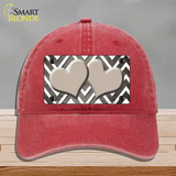 Tan White Hearts Chevron Oil Rubbed Novelty License Plate Hat Unconstructed Cotton / Red