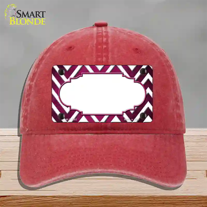 Pink White Chevron Scallop Oil Rubbed Novelty License Plate Hat Unconstructed Cotton / Red