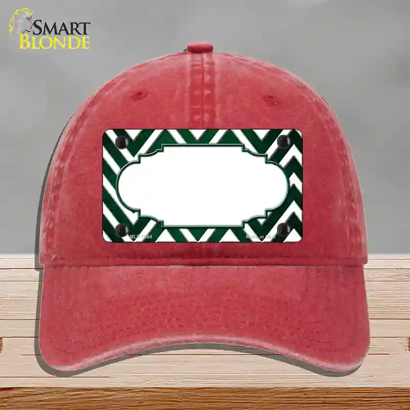 Green White Chevron Scallop Oil Rubbed Novelty License Plate Hat Unconstructed Cotton / Red