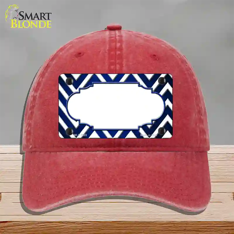 Blue White Chevron Scallop Oil Rubbed Novelty License Plate Hat Unconstructed Cotton / Red