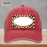 Orange White Chevron Scallop Oil Rubbed Novelty License Plate Hat Unconstructed Cotton / Red