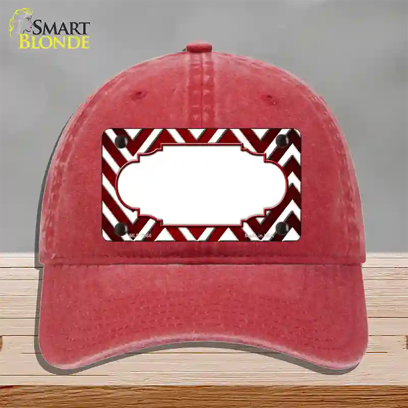 Red White Chevron Scallop Oil Rubbed Novelty License Plate Hat Unconstructed Cotton / Red